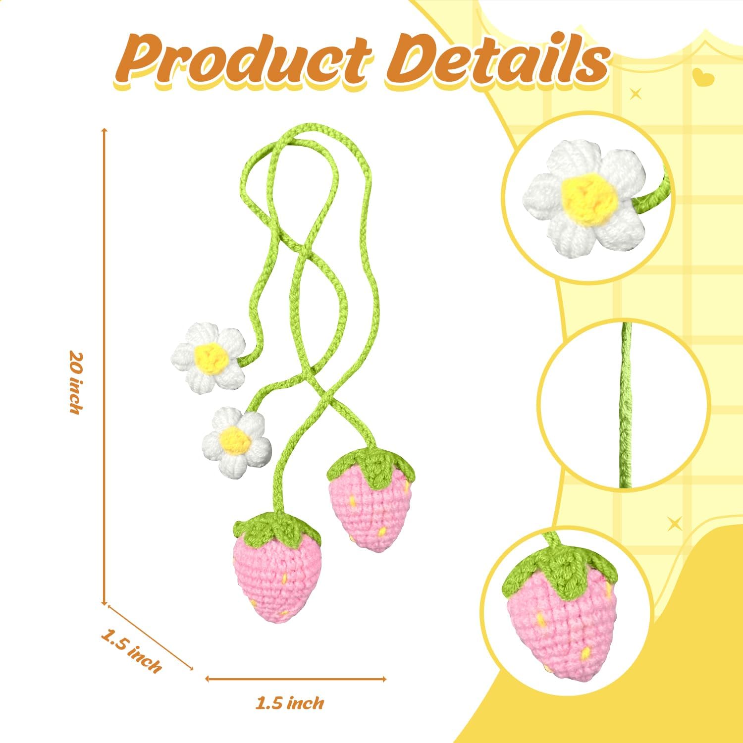 Crochet Strawberry Rear View Mirror Ornament for Women