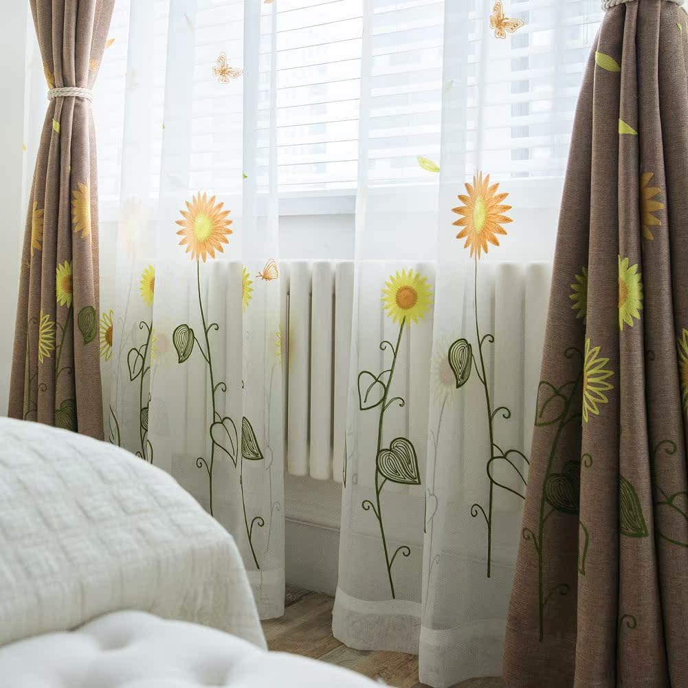 Iuokuby Pastoral Sunflower Embroidery Curtains Panel