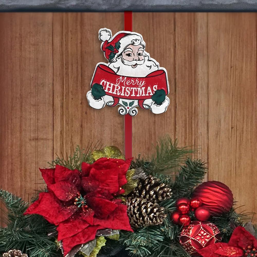 All Chic Christmas Wreath Hanger for Front Door with Santa Hook