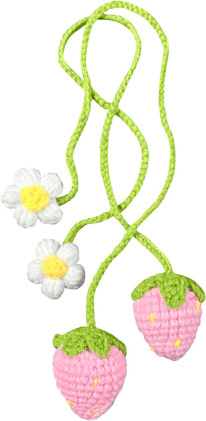 Crochet Strawberry Rear View Mirror Ornament for Women