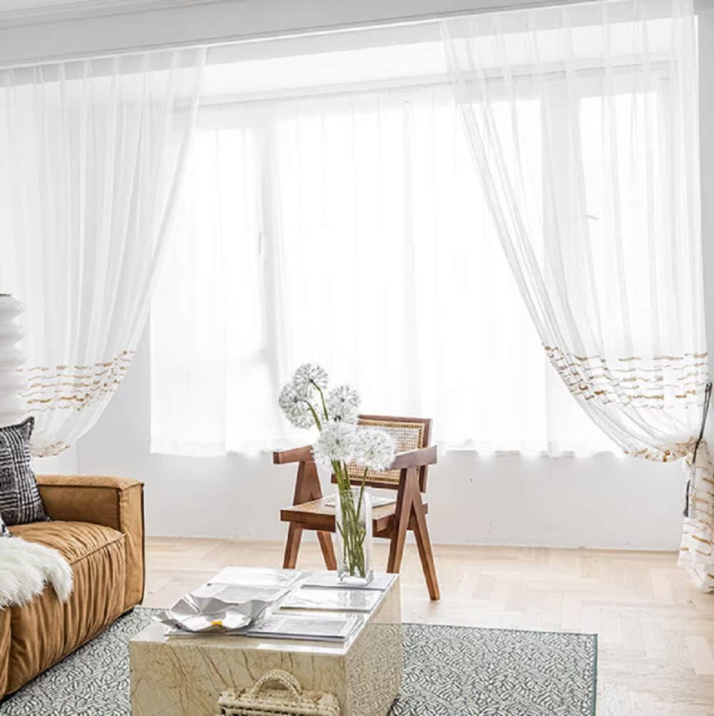 European American Pastoral Style Semi Sheer Curtains Panel 100x95 White