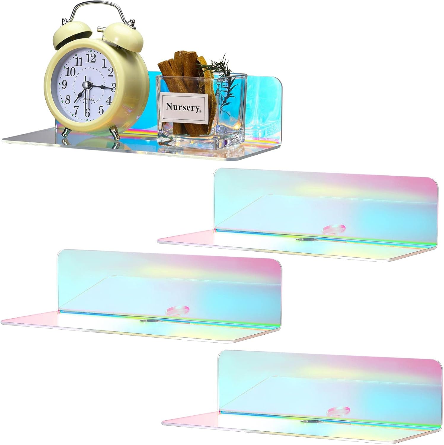 Weysat Iridescent Acrylic Floating Shelves 4 Pcs
