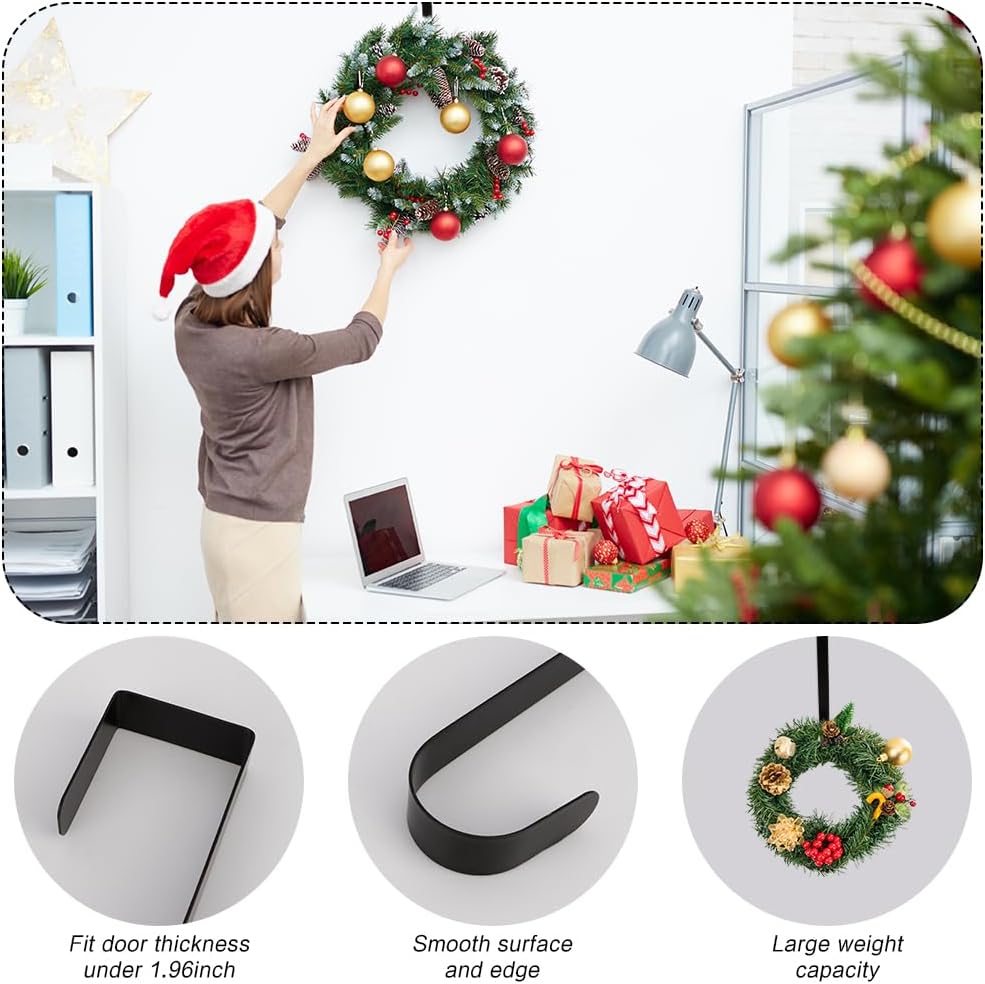 2 Pcs Black Wreath Hanger for Front Door Metal Hook