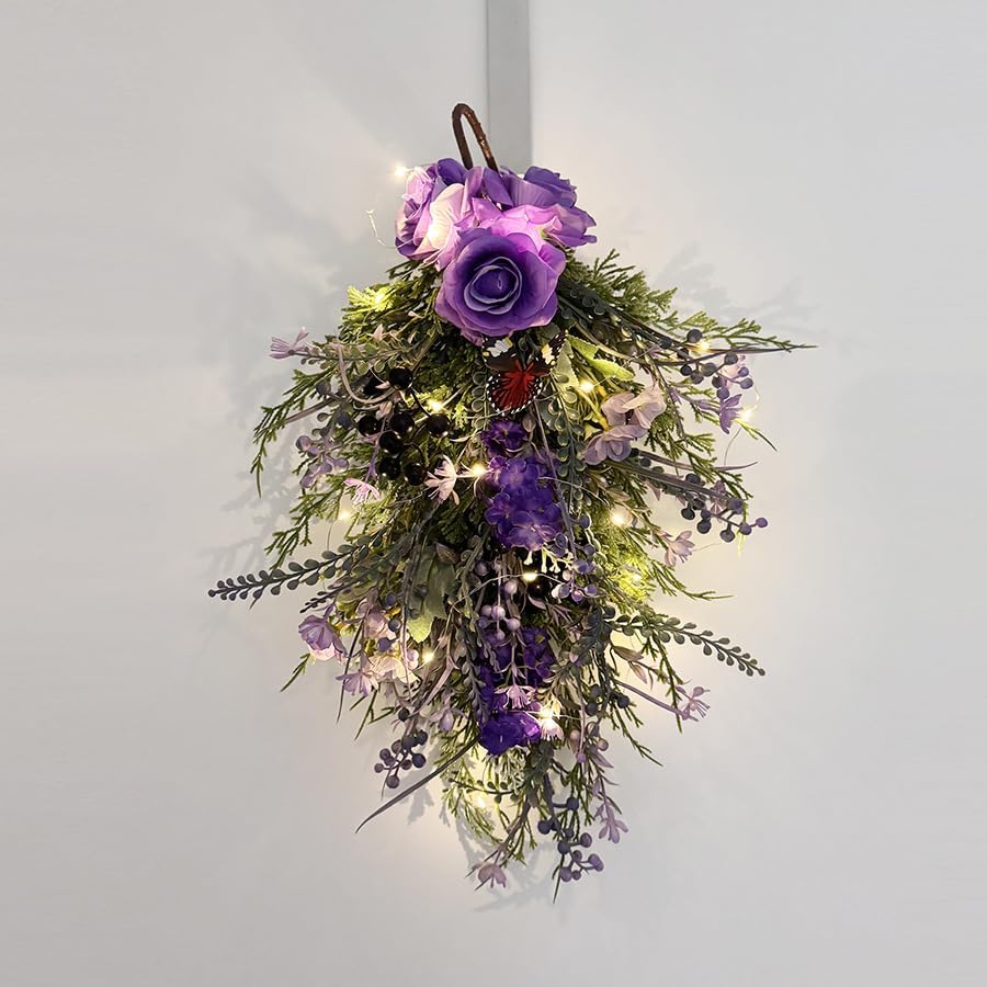 Artificial Lavender Wreath 20 Inch Purple Floral Wall Hanging