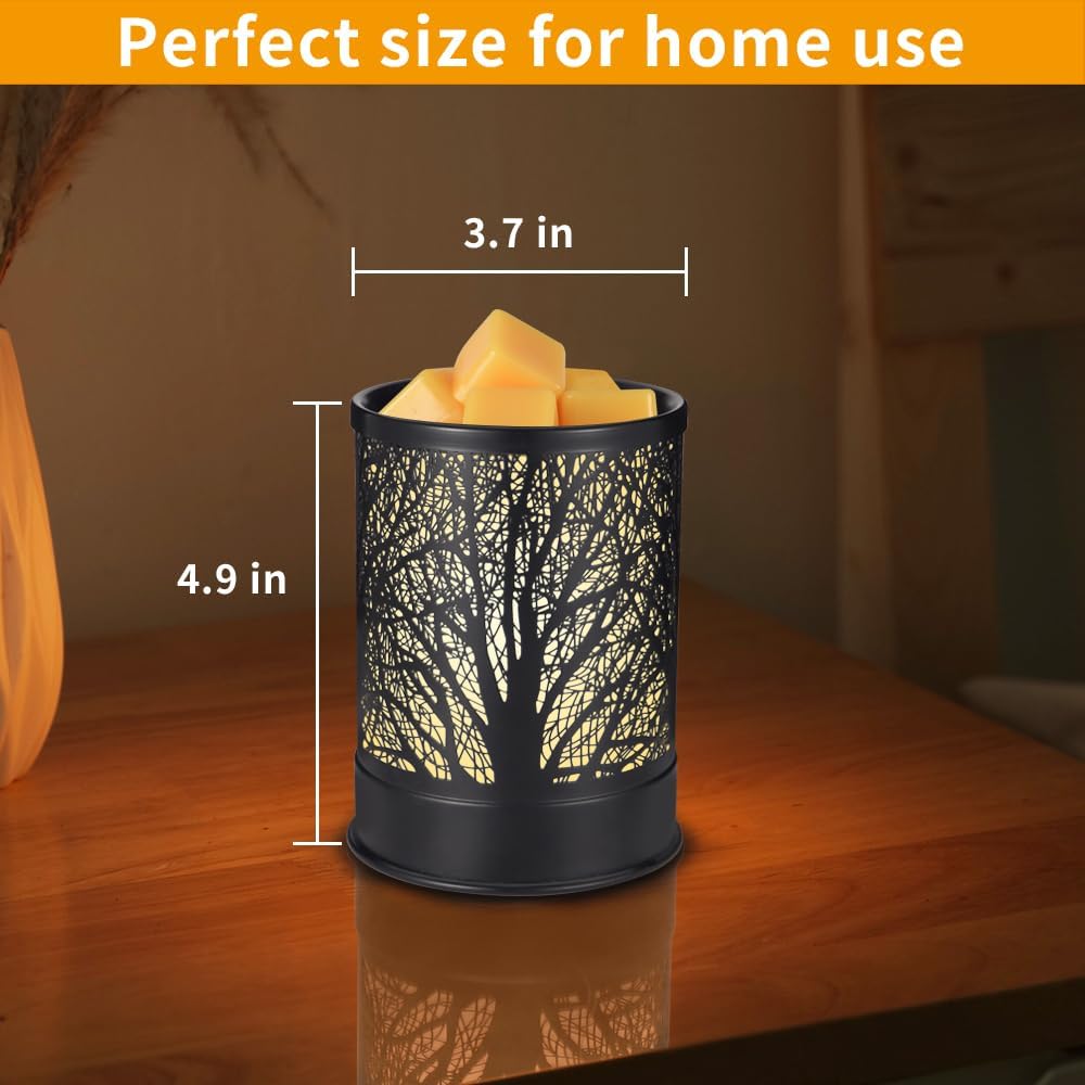 Metal Wax Melts Warmer with LED Light Black Tree Design