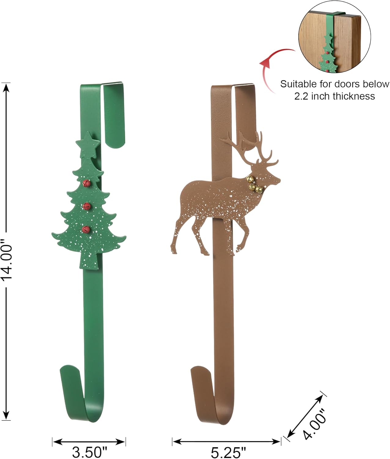 Glitzhome 2 Pack Wreath Hangers with Tree and Reindeer