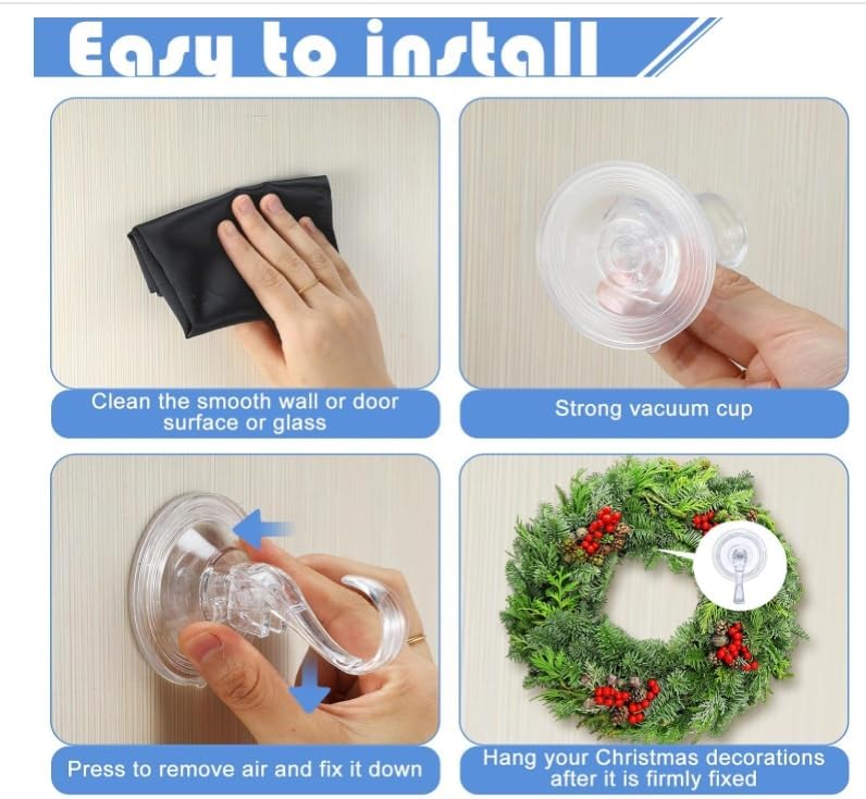 3 Pack Heavy Duty Clear Suction Wreath Hanger Hooks