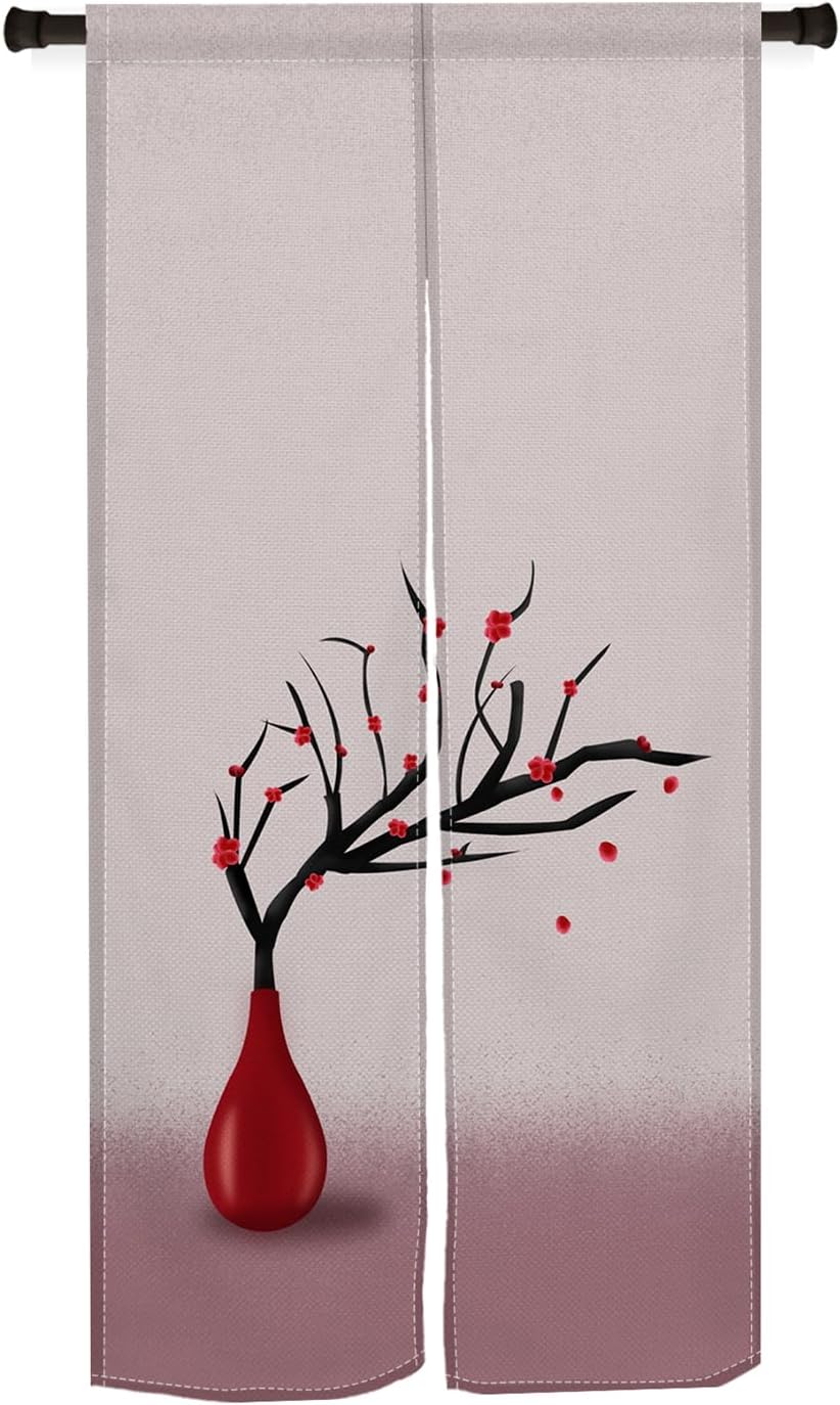 Red Plum in Vase Japanese Style Panel Door Curtain