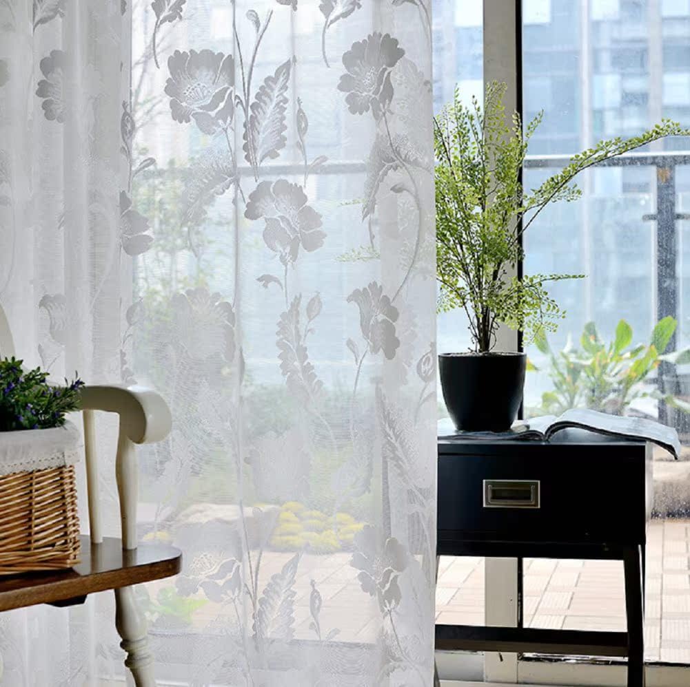 Iuokuby Retro Flower Jacquard Sheer Curtains Panel