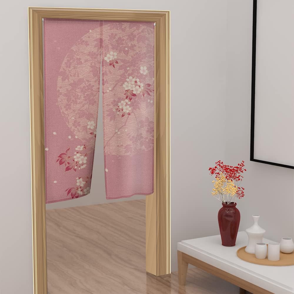 Leowefowa Pink Blossom Door Curtain with Privacy