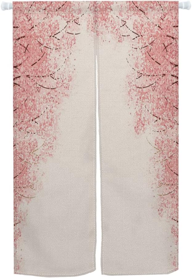 Leowefowa Pink Cherry Blossom Noren Curtain