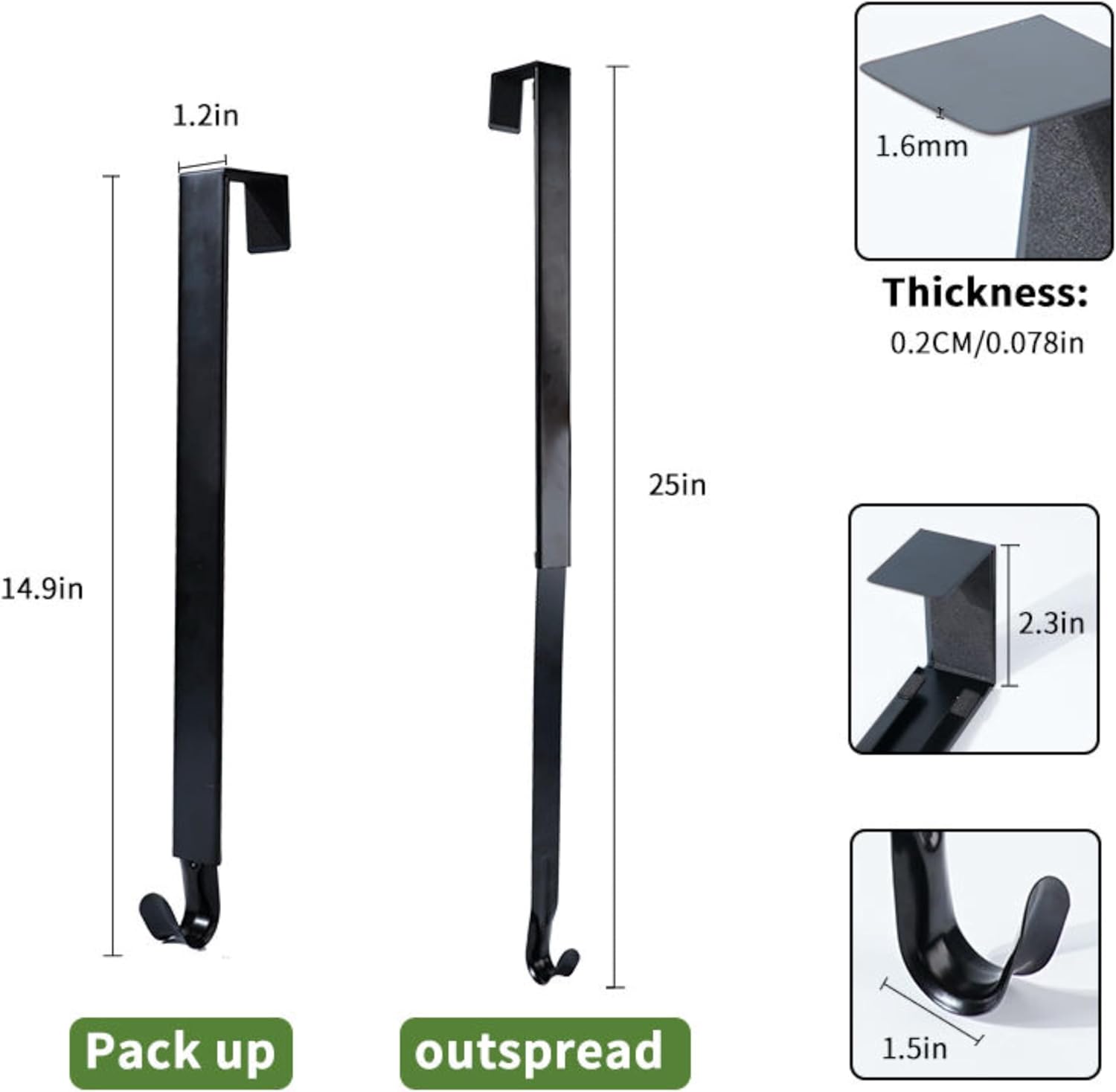 Adjustable Wreath Hanger for Front Door Black