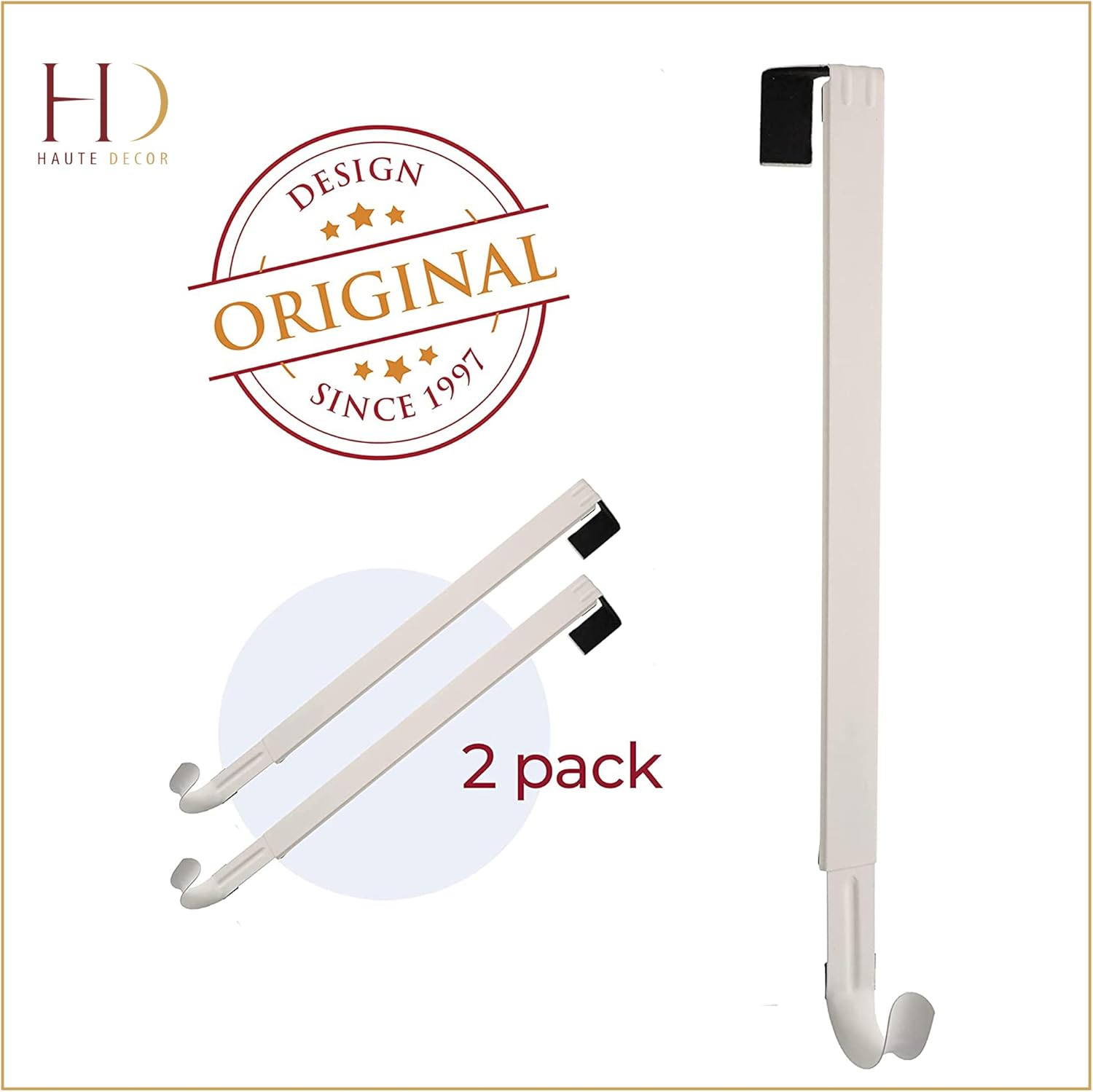 Haute Decor Adjustable Wreath Hanger - 2 Pack White