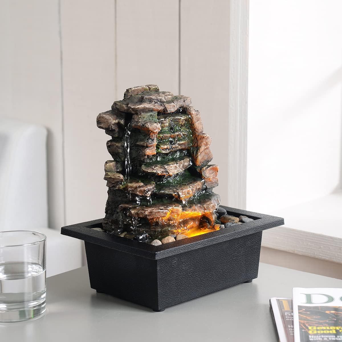 GOSSI Indoor Waterfall Fountain with LED Lights