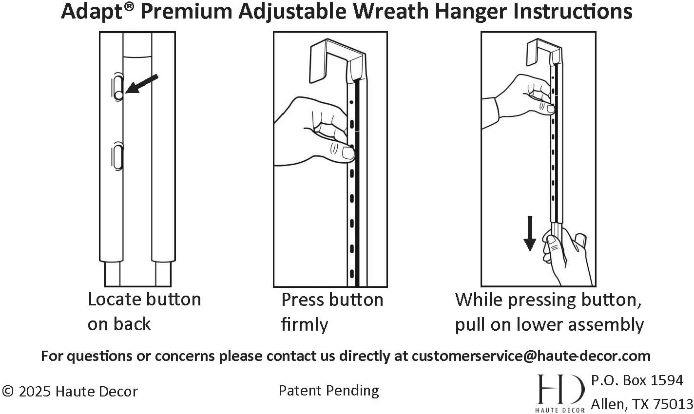 Haute Decor Adjustable Wreath Hanger - Matte White 30 lbs Capacity