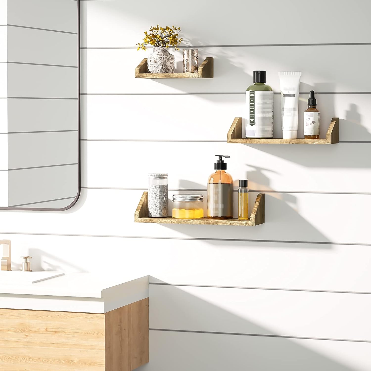 SZQINJI Carbonized Black Floating Shelves Set of 3