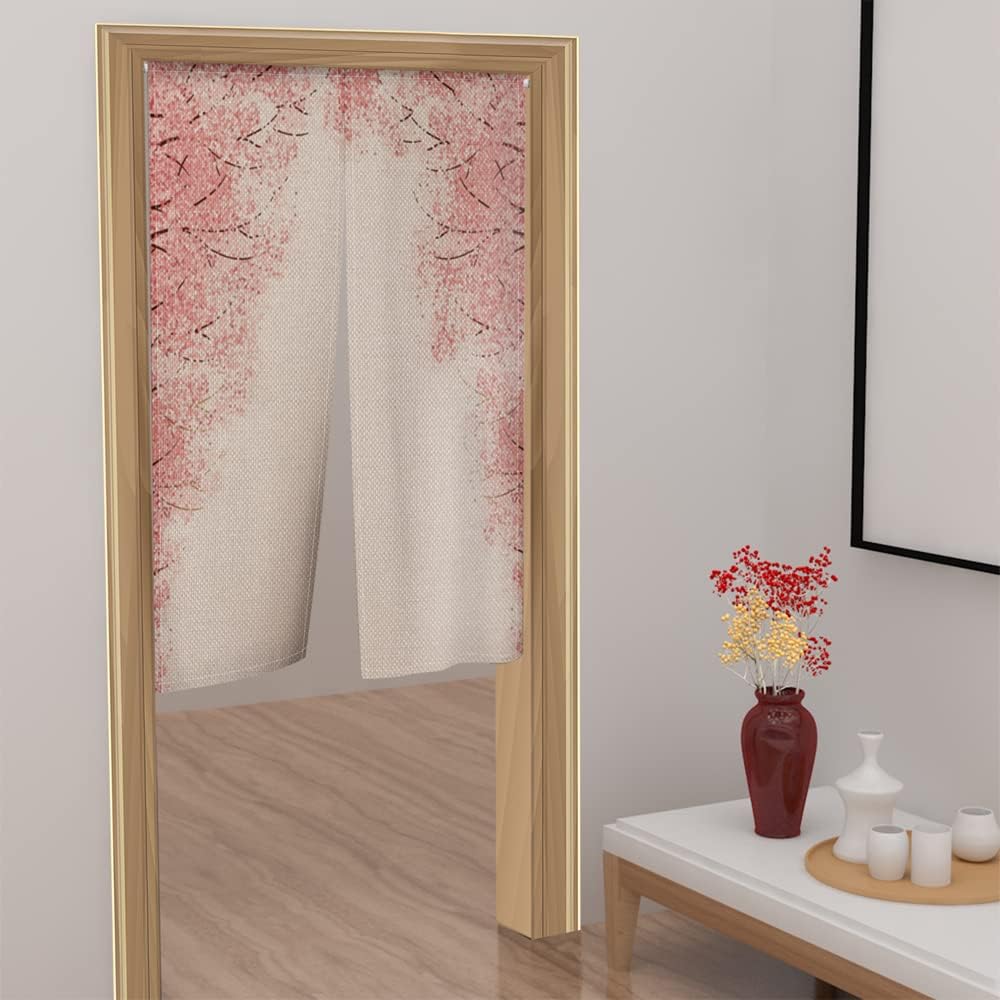 Leowefowa Pink Cherry Blossom Noren Curtain