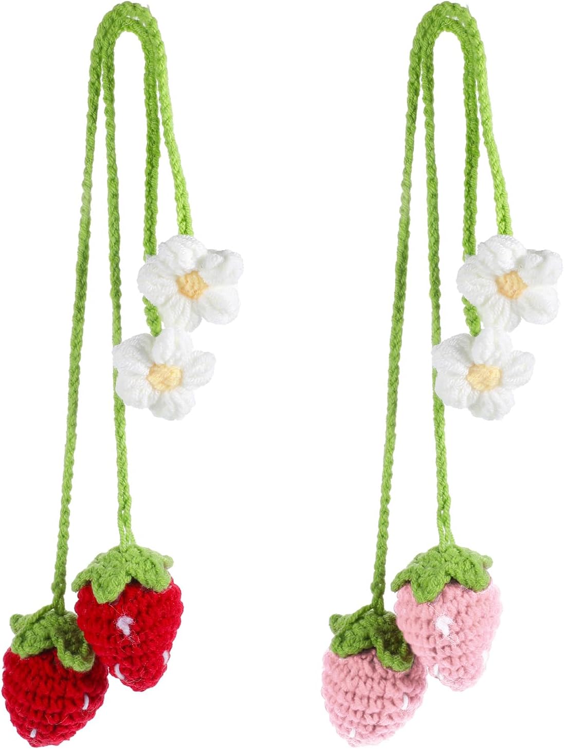 4 PCS Crochet Strawberry Car Hanging Ornaments