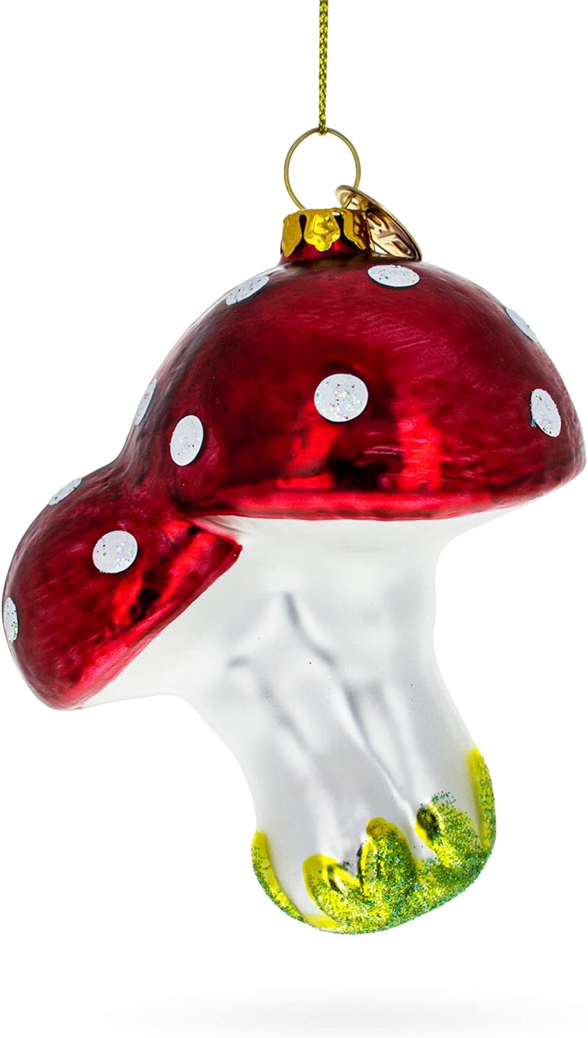 Charming Red Mushrooms Blown Glass Christmas Ornament 1
