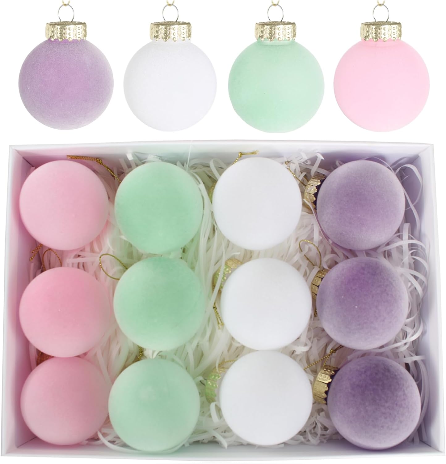 Velvet Christmas Balls Flocked Shatterproof Decor 315 Inch Set