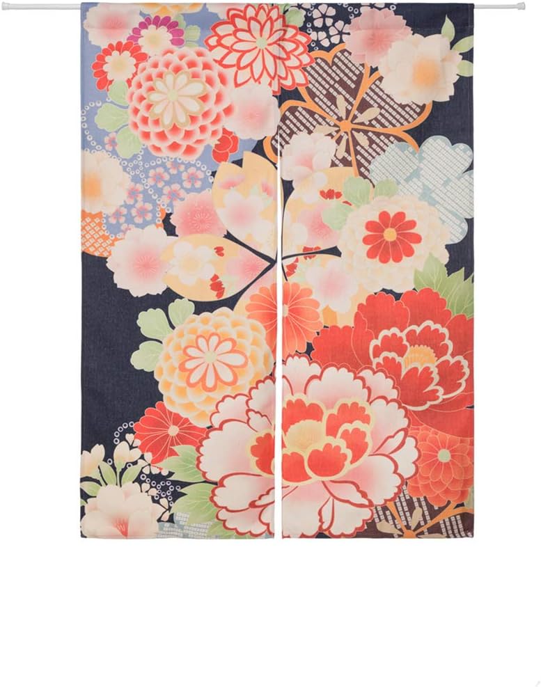 Cotton Linen Flower Print Japanese Noren Curtain 335x472 Inches