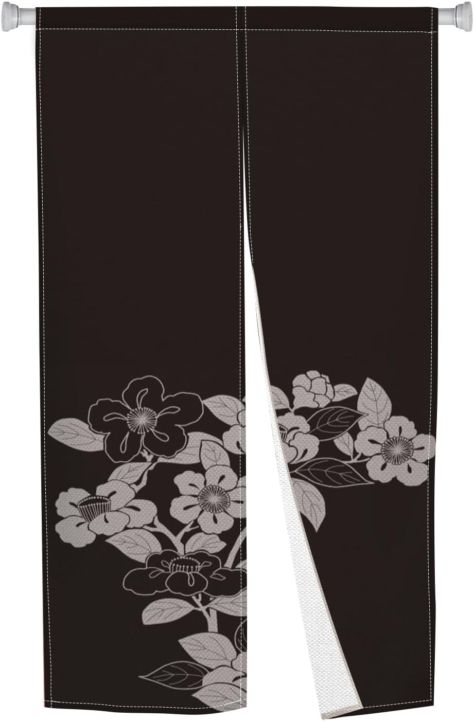 Japanese Door Curtain with Blooming Flowers Design