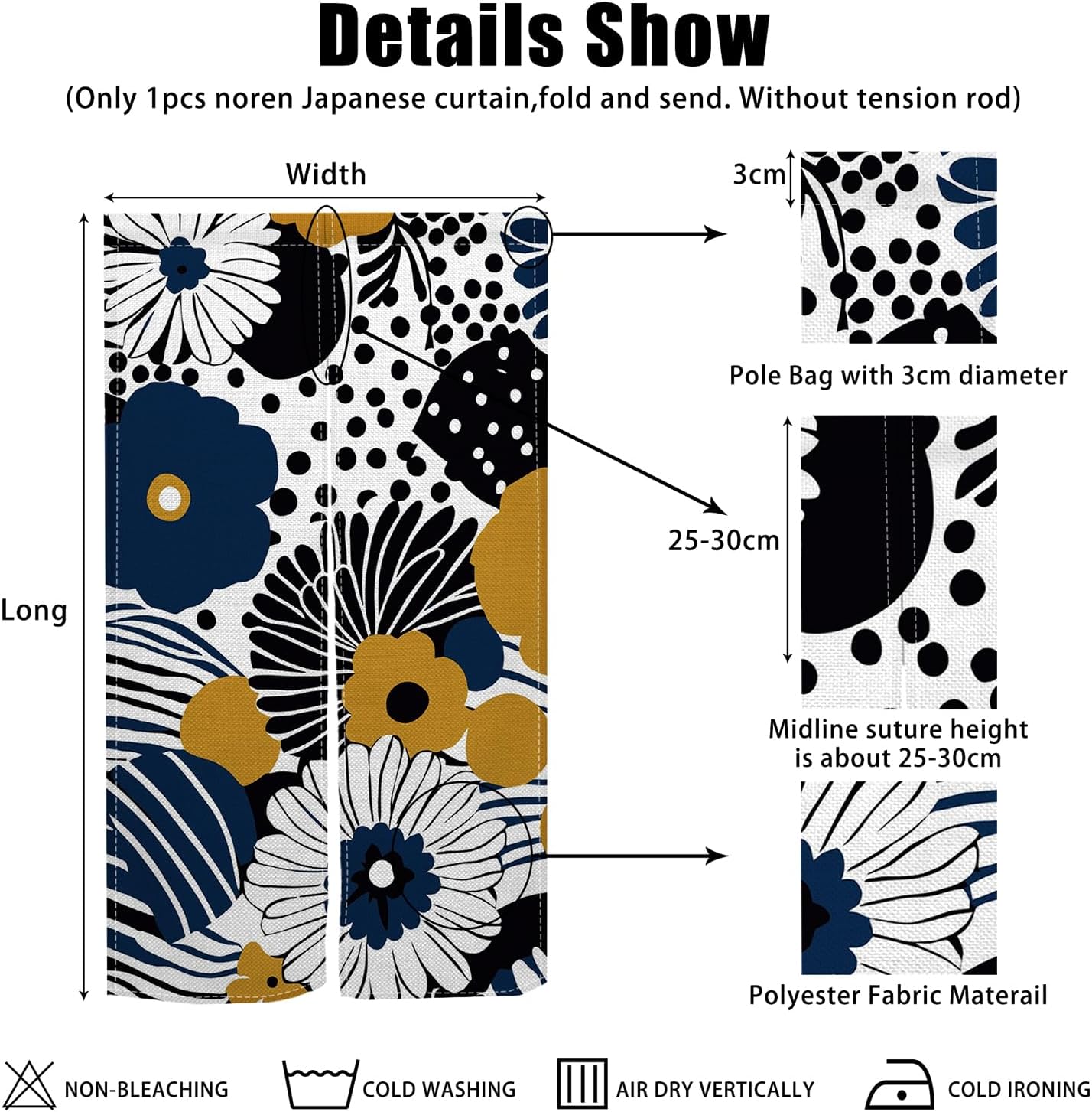 Blue Yellow Floral Noren Door Curtain Panel 335x709