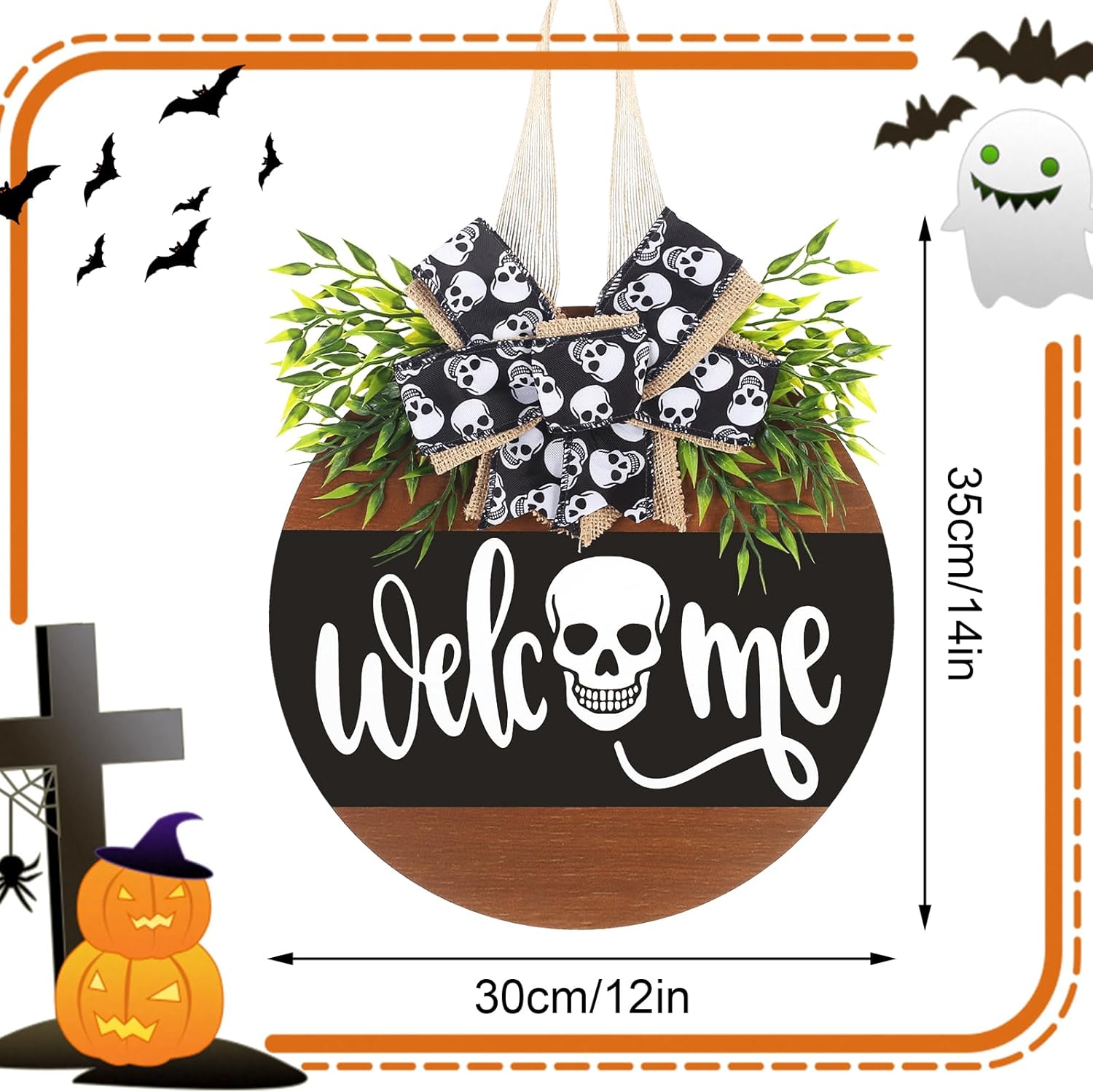Wenmaqin Halloween Wreath Door Decor Sign