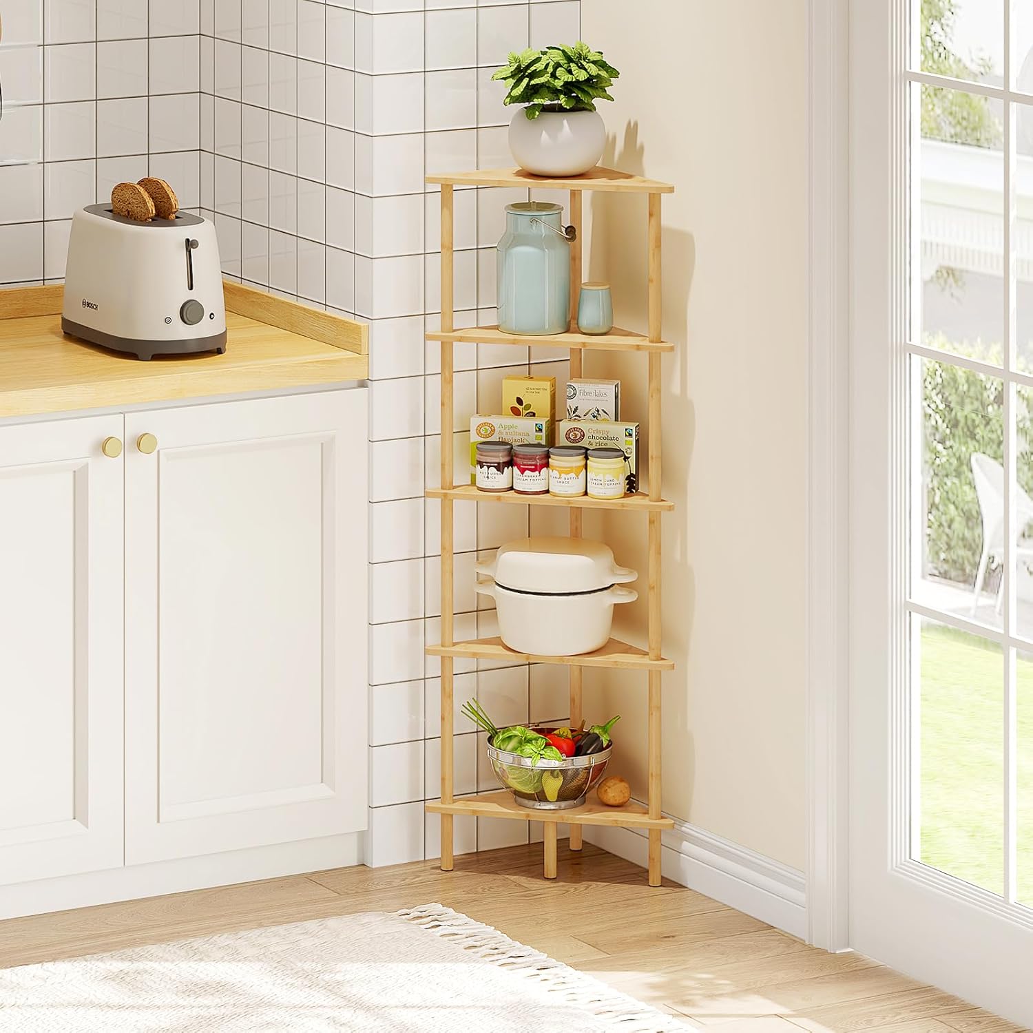 HOOBRO 5-Tier Bamboo Corner Bookshelf Stand