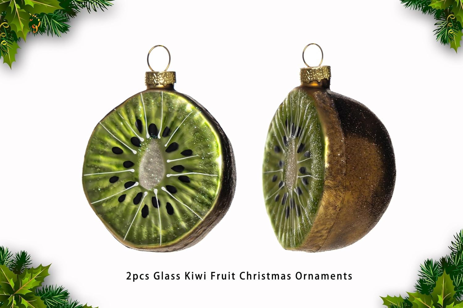 2pcs Glass Kiwi Fruit Christmas Tree Ornaments