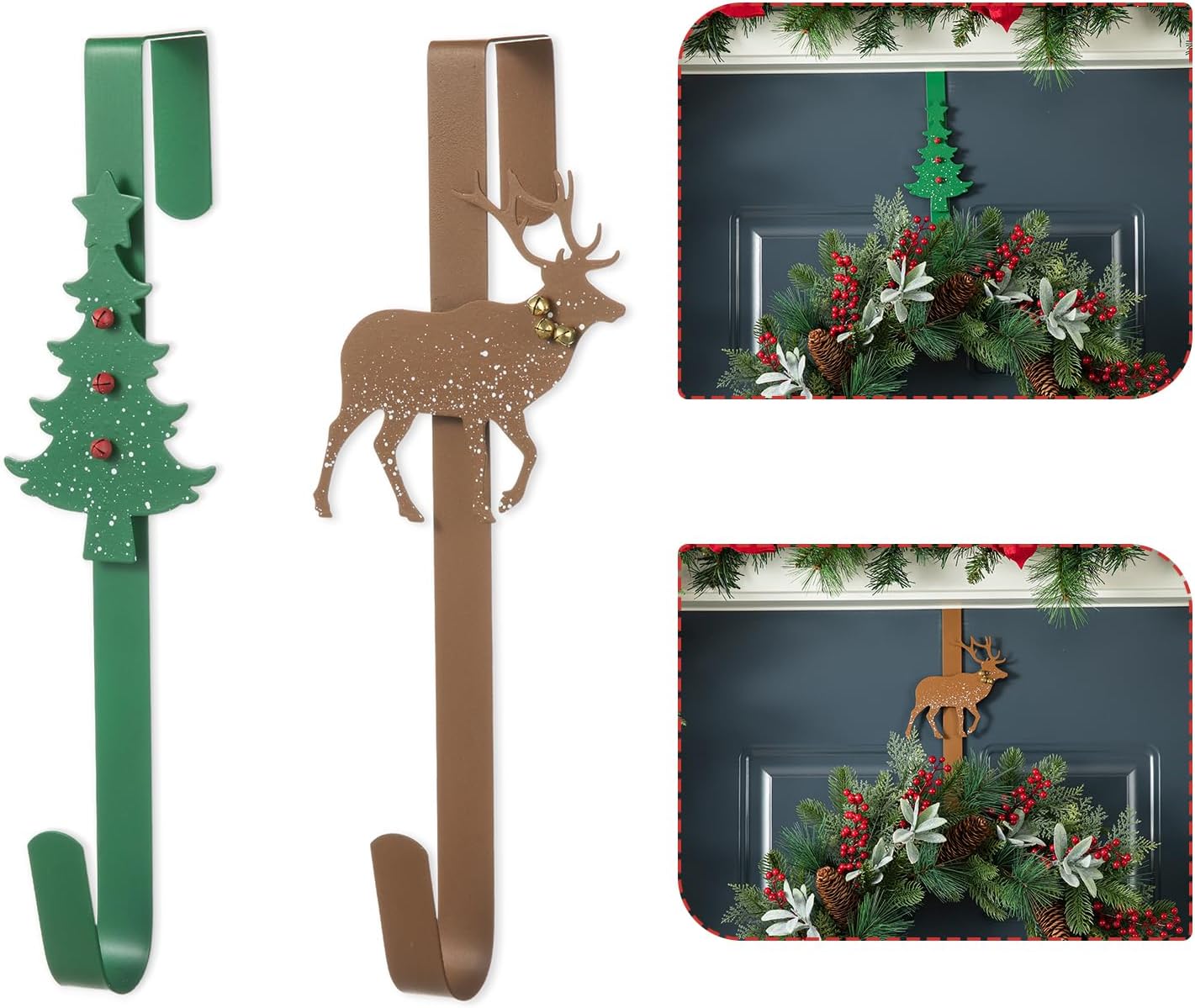 Glitzhome 2 Pack Wreath Hangers with Tree and Reindeer