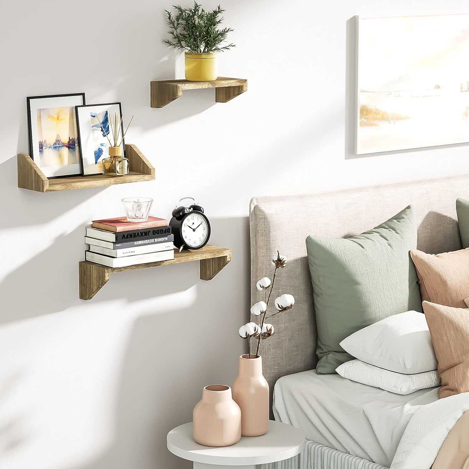 SZQINJI Carbonized Black Floating Shelves Set of 3