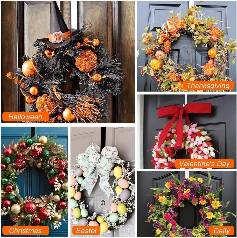 2 Pcs Black Wreath Hanger for Front Door Metal Hook