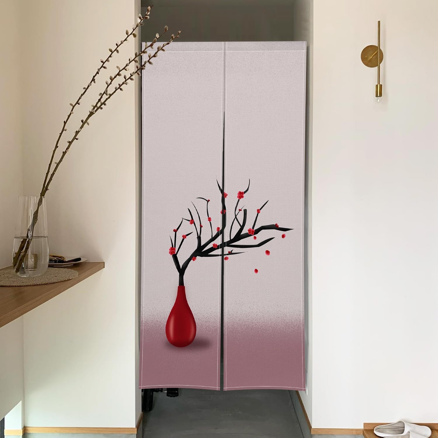 Red Plum in Vase Japanese Style Panel Door Curtain