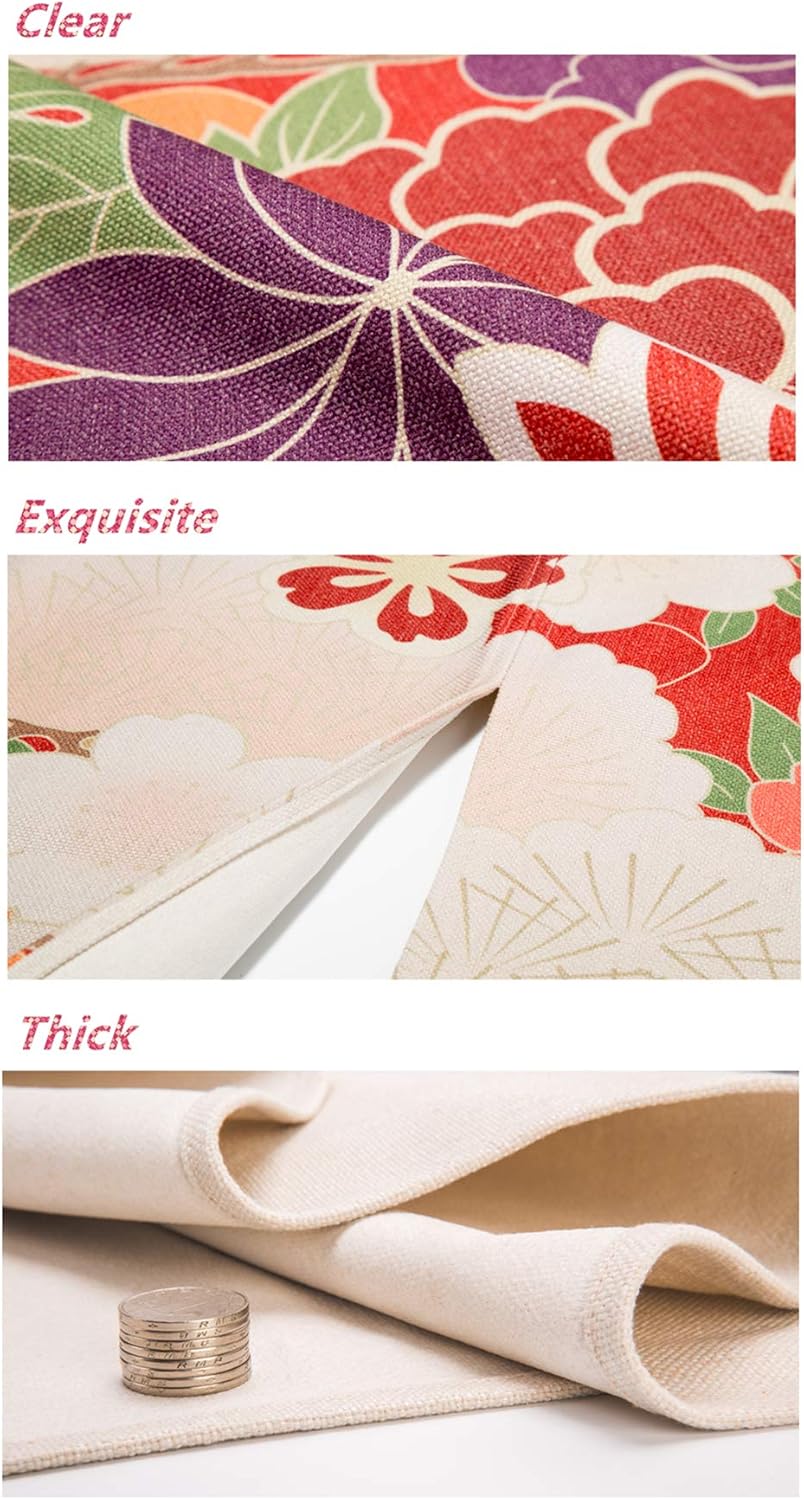Cotton Linen Japanese Noren Door Curtain with Hokusai Temple Design