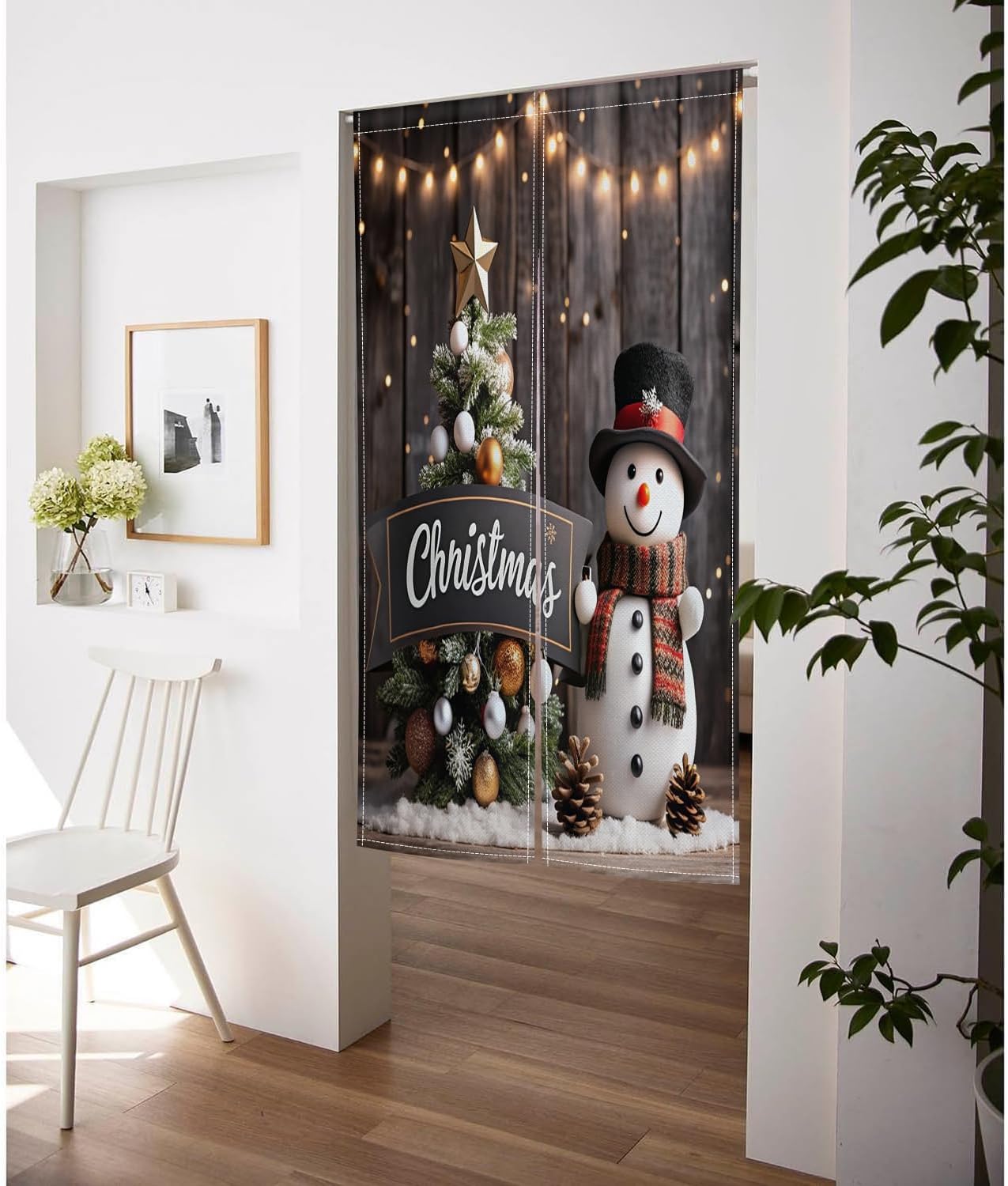 ChloropLastid Japanese Door Curtain Snowman Christmas Divider