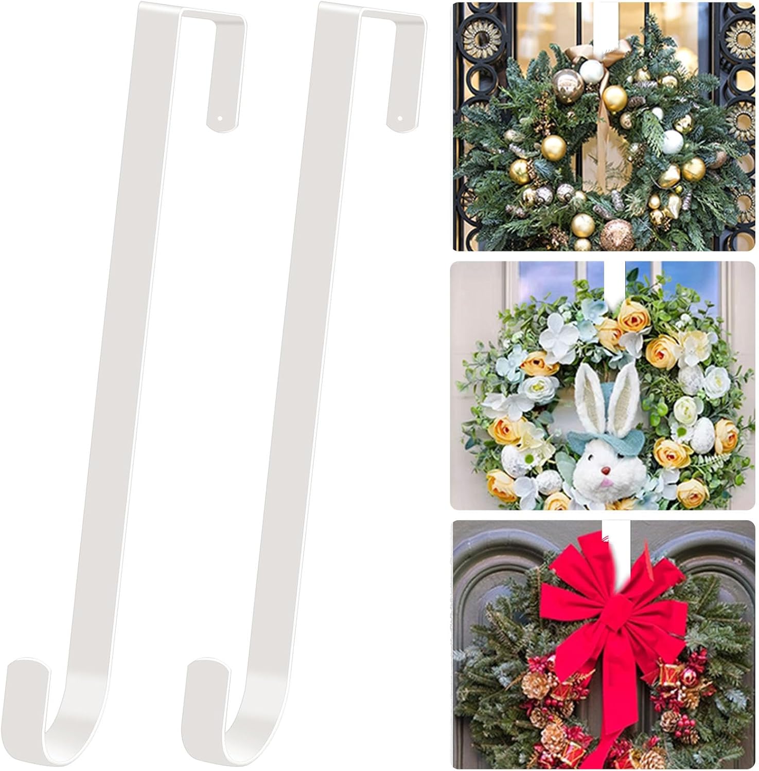 2 Pack Powder White Wreath Hangers for Front Door Windows
