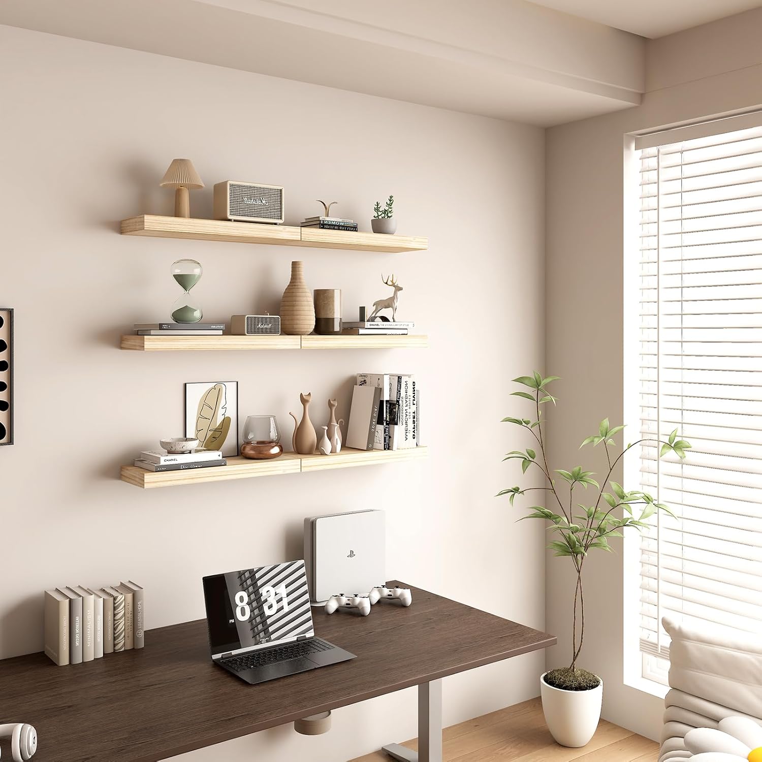 BOFIRE Floating Wall Shelves - 17 Inch Solid Wood Decor