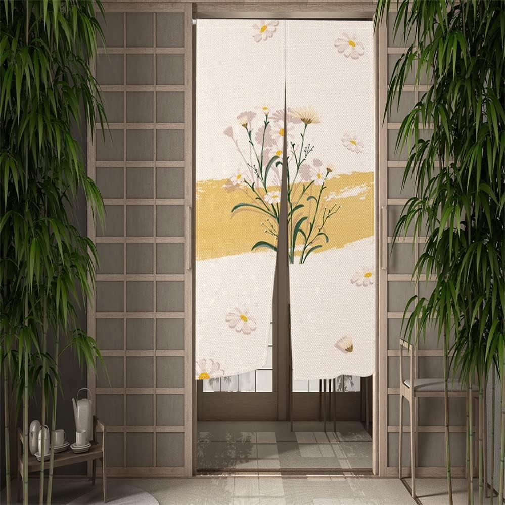 Leowefowa Japanese Noren Curtain Panel with Daisy Print