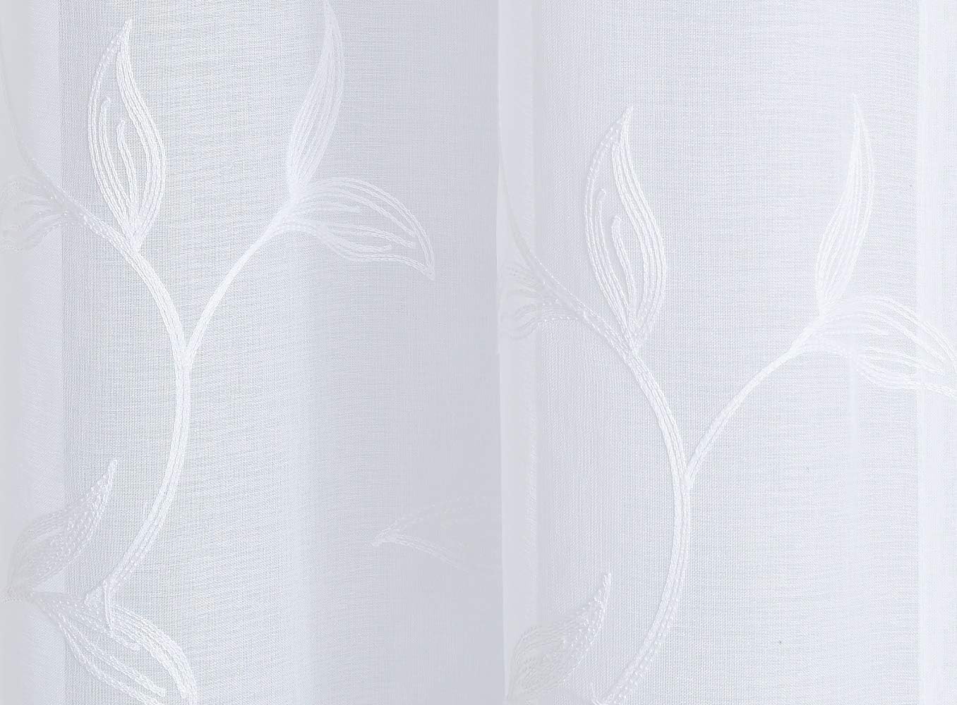 Warm Home Designs Sheer White Faux-Linen Curtain Panels with Leaf Embroidery