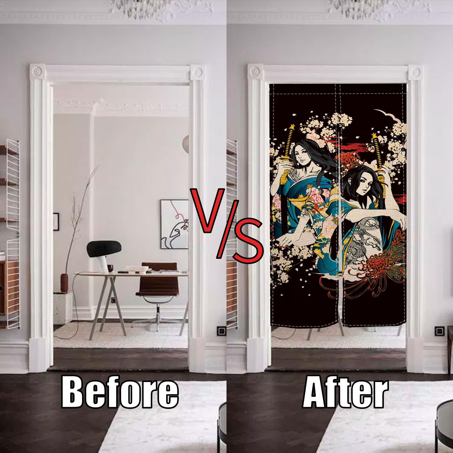 Japanese Style Door Curtain with Ukiyoe Pattern