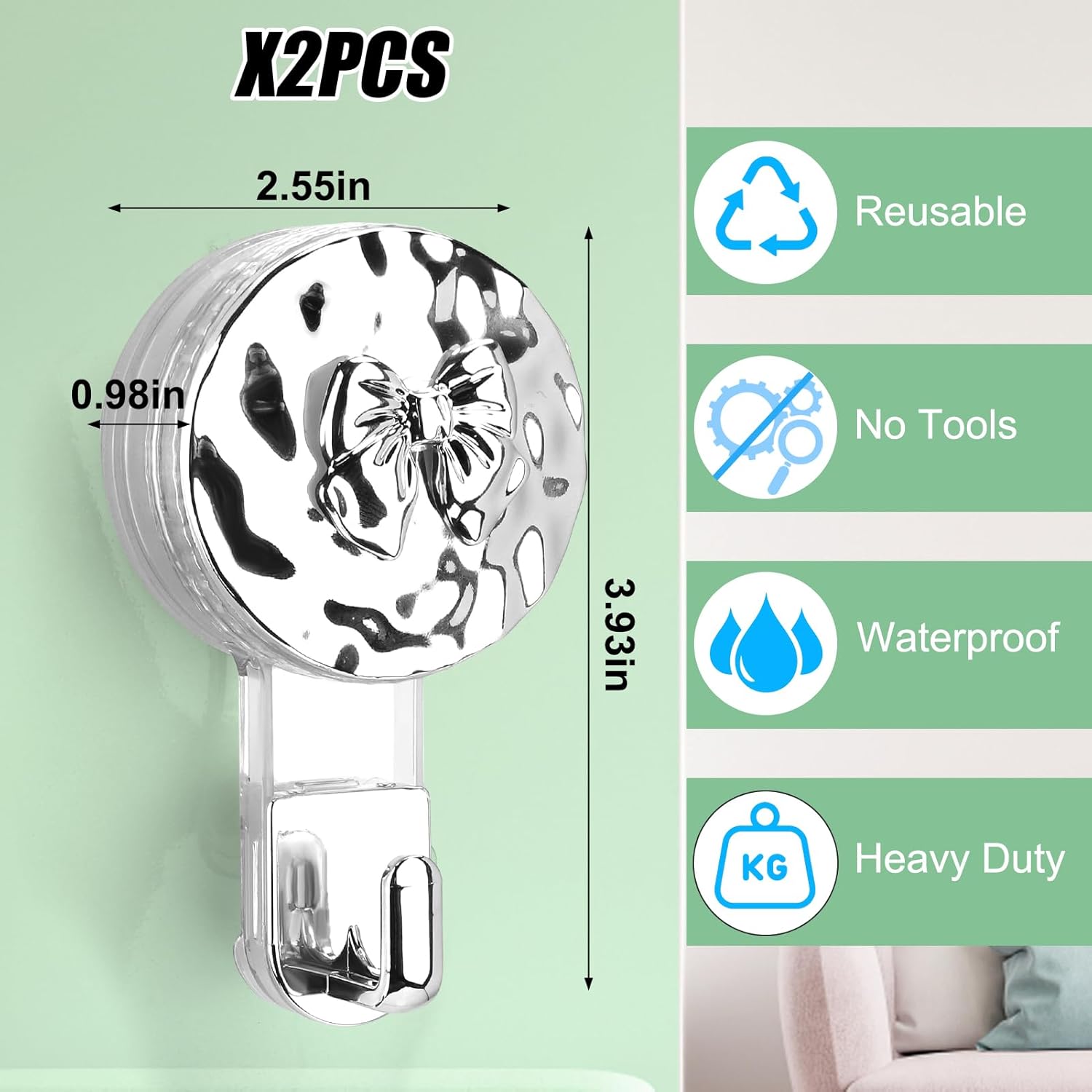 2pcs Suction Cup Wreath Hanger for Glass Windows and Doors