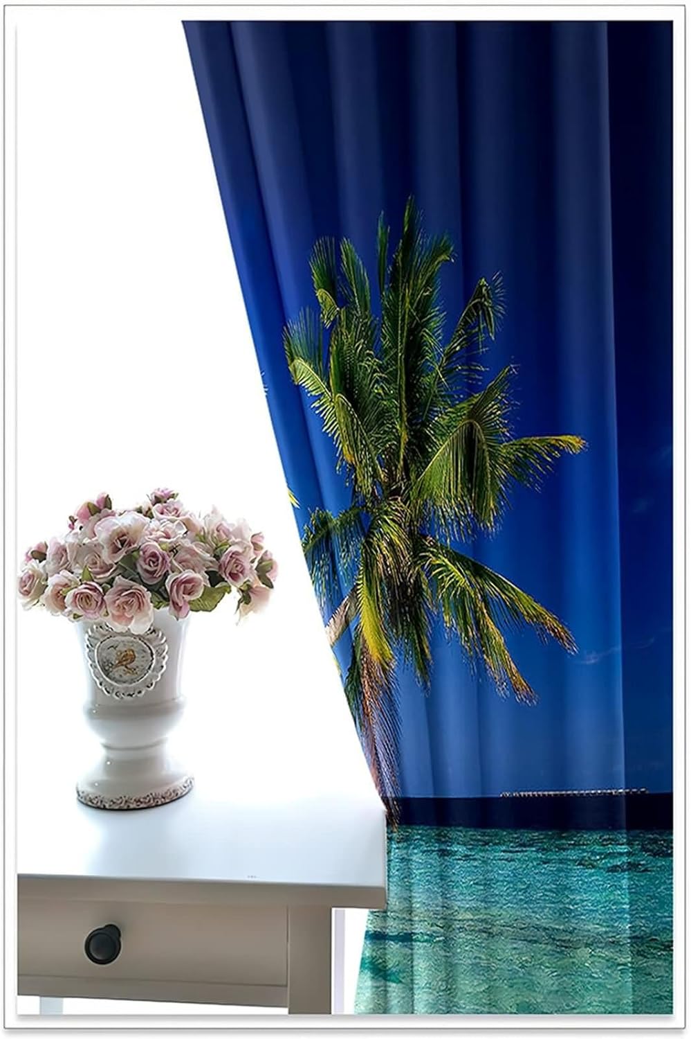 2 Piece Blackout Kitchen Curtains with Coconut Tree Design