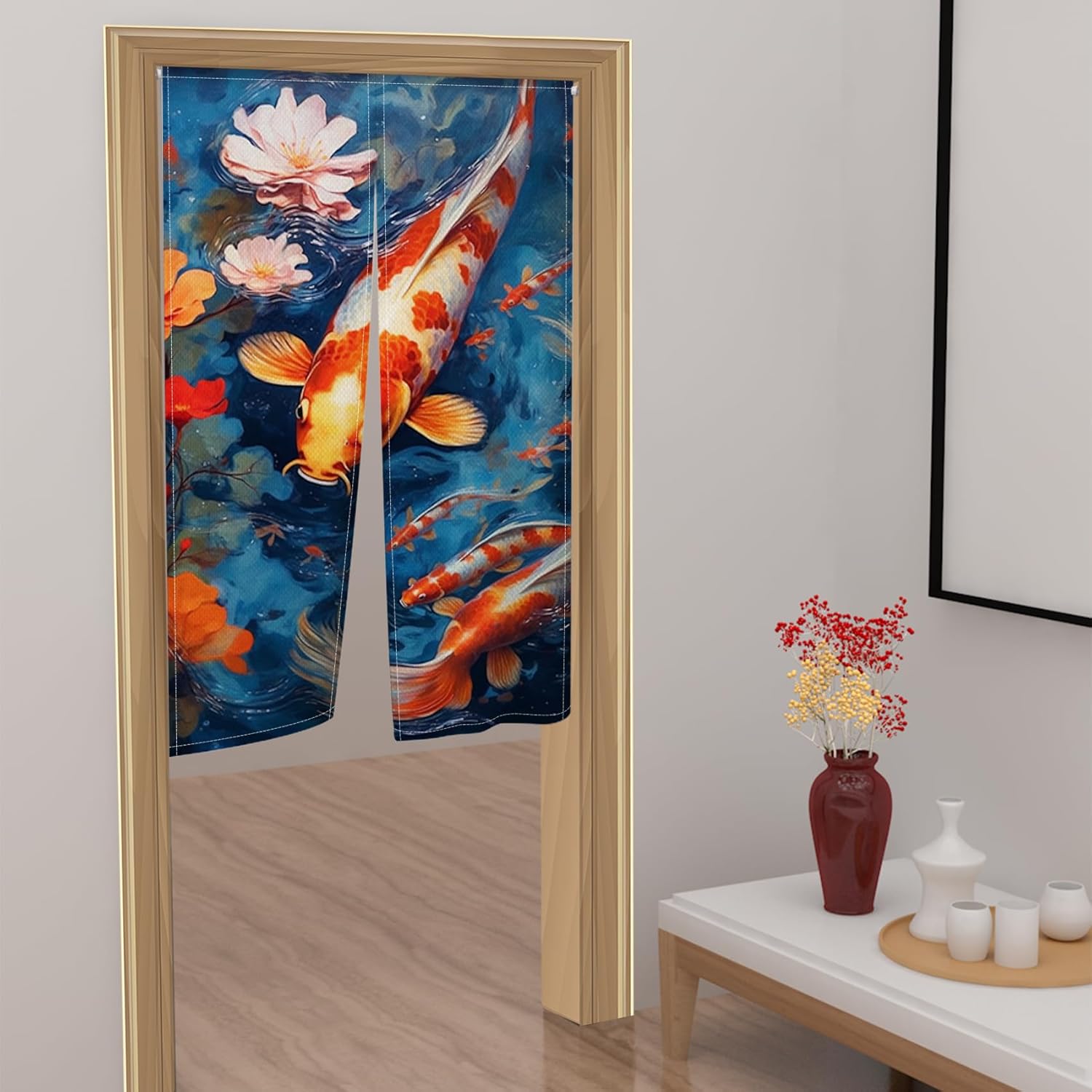 Red White Koi Noren Door Curtain 335 x 59 In