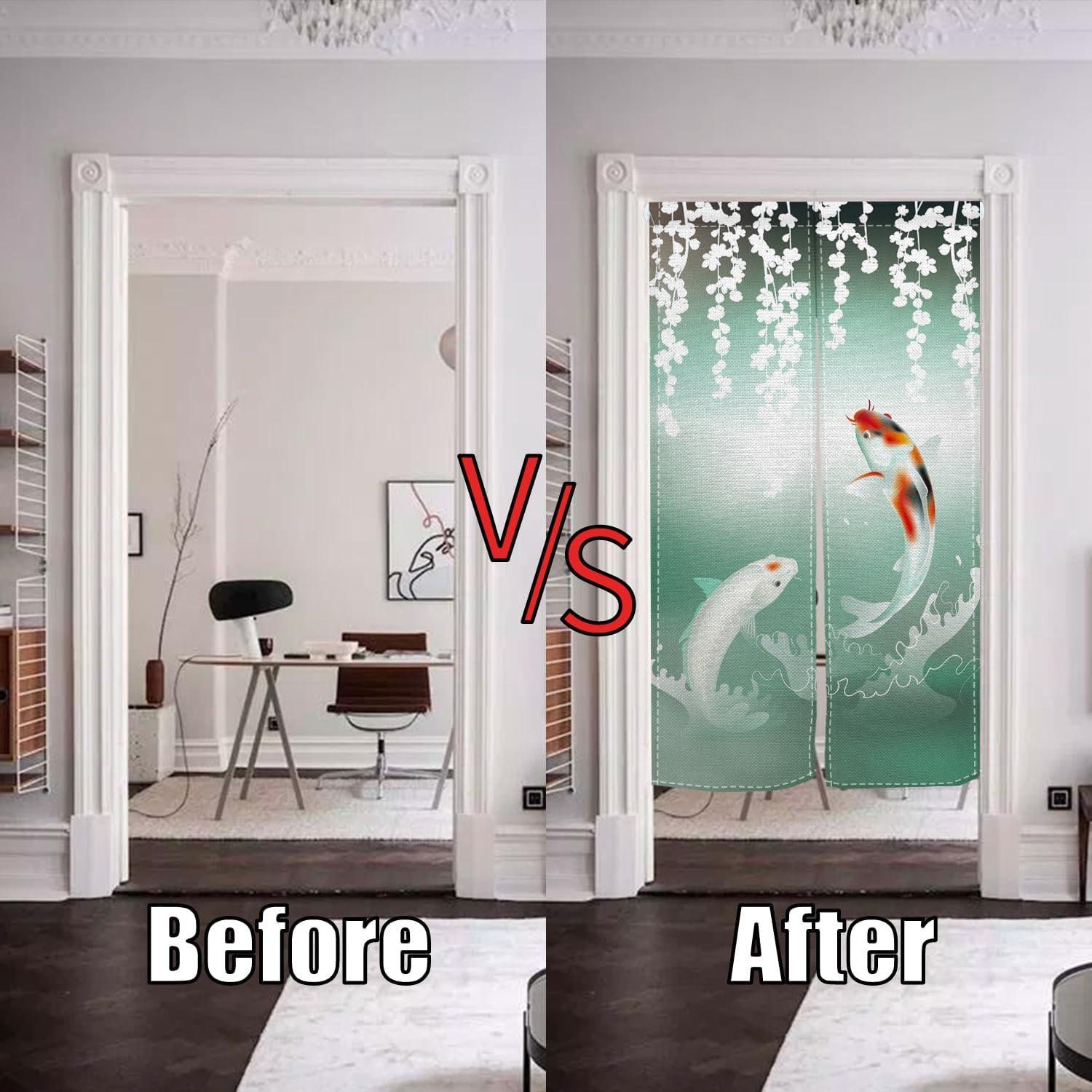 XMJJKUF Noren Door Curtain Brocade Fish Green 335x709