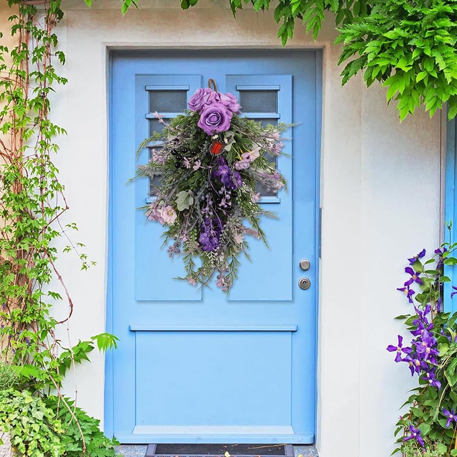 Artificial Lavender Wreath 20 Inch Purple Floral Wall Hanging