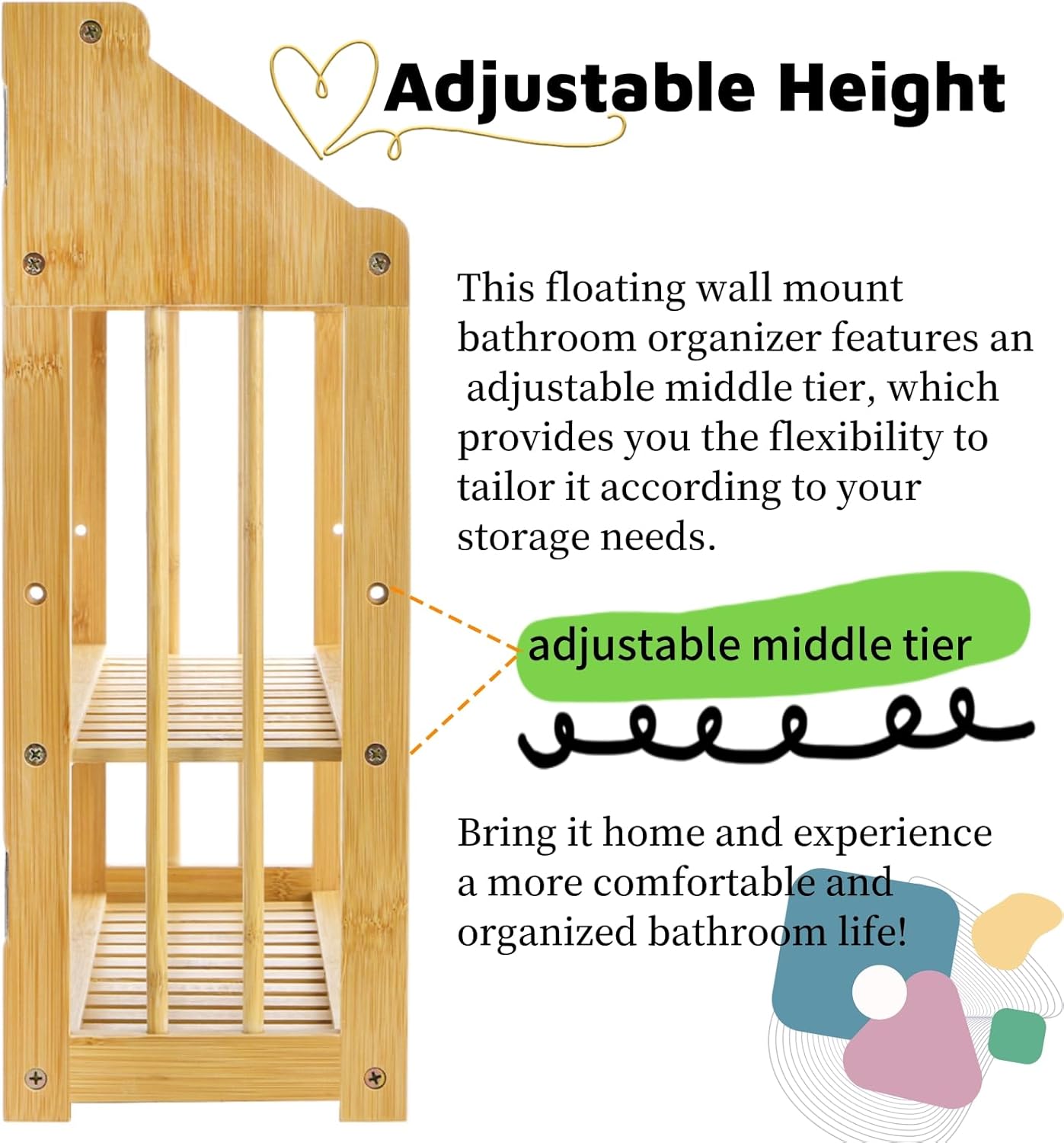Goaste Bamboo Wall Mounted 3 Tier Shelf Organizer