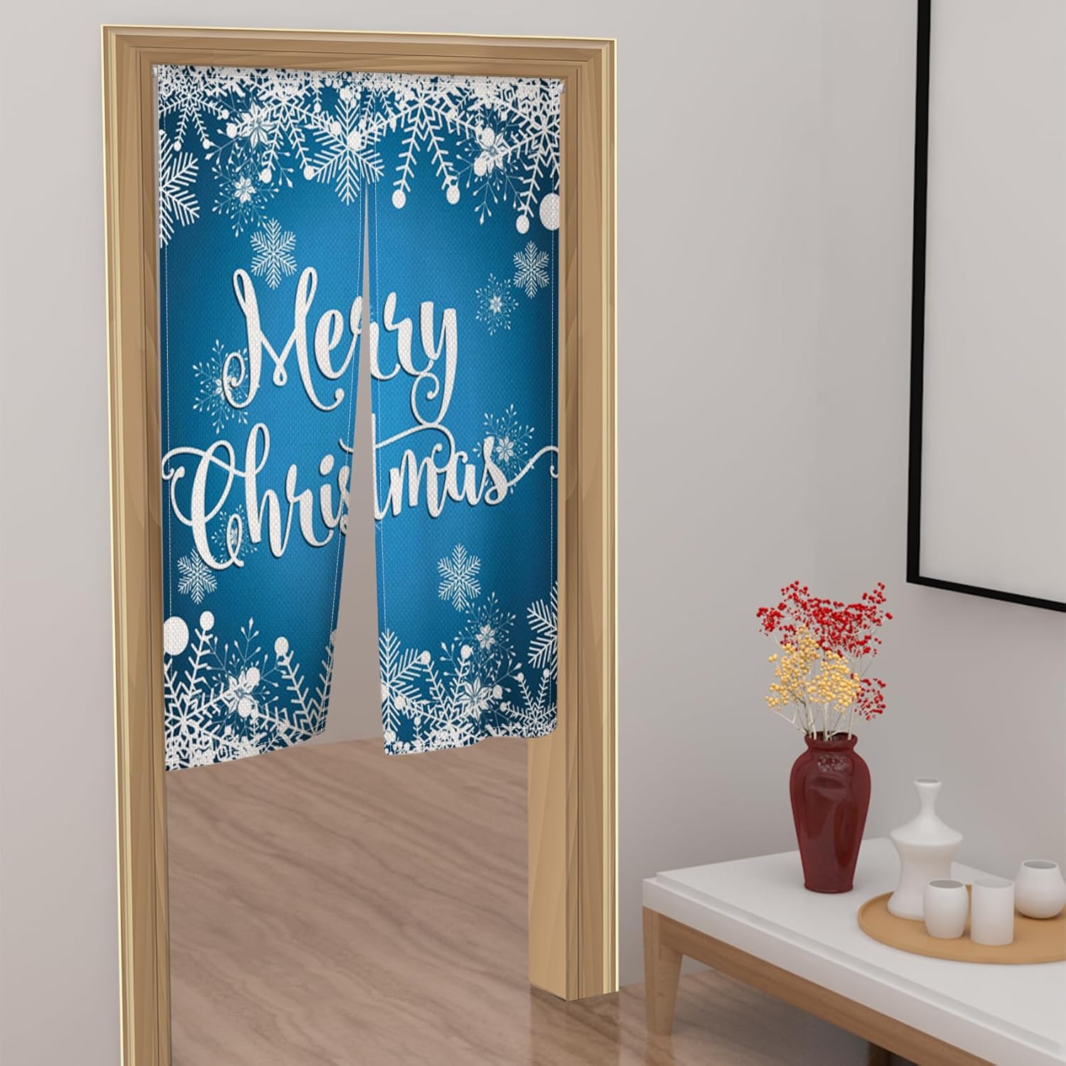ChloropLastid Blue Snowflake Noren Door Curtain
