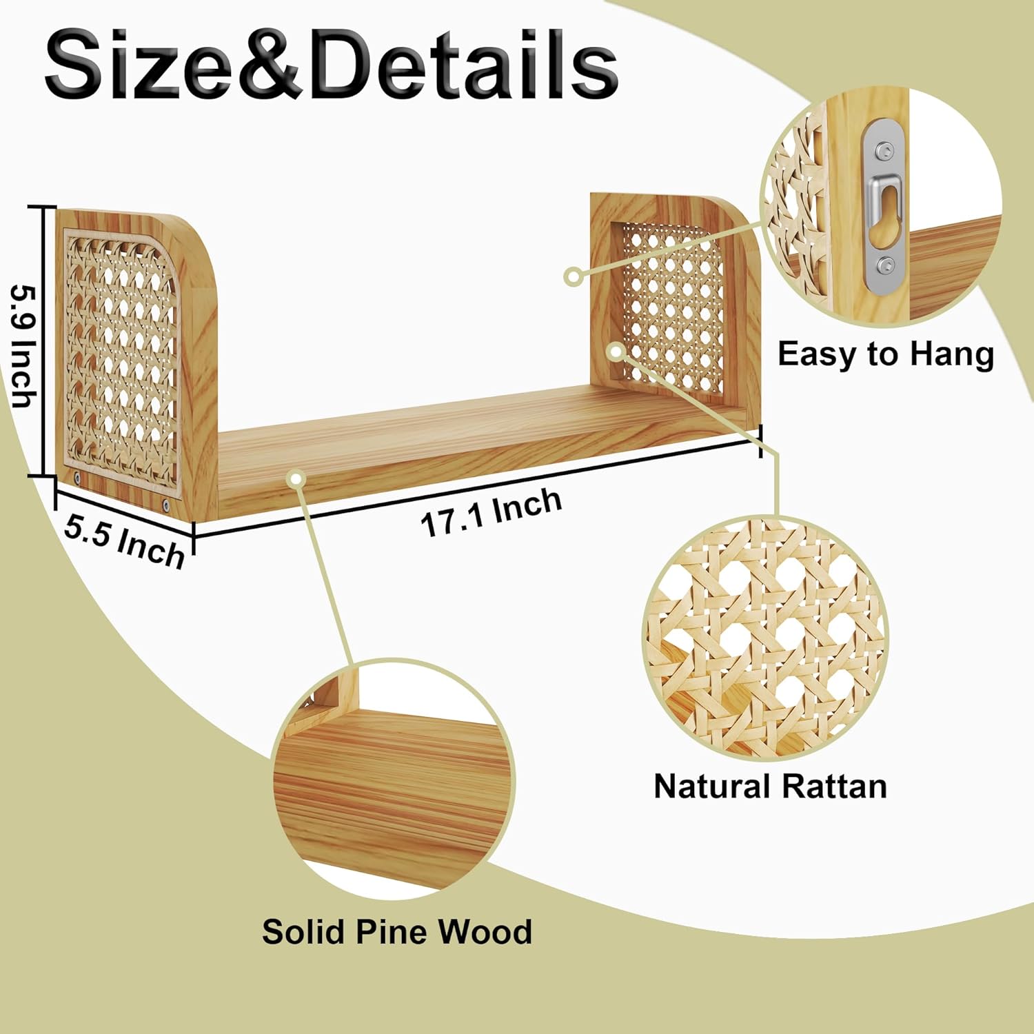 Rattan Floating Shelf for Home and Office