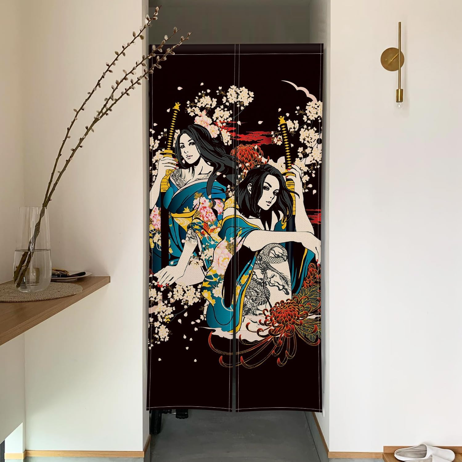 Japanese Noren Door Curtain with Ukiyoe Design